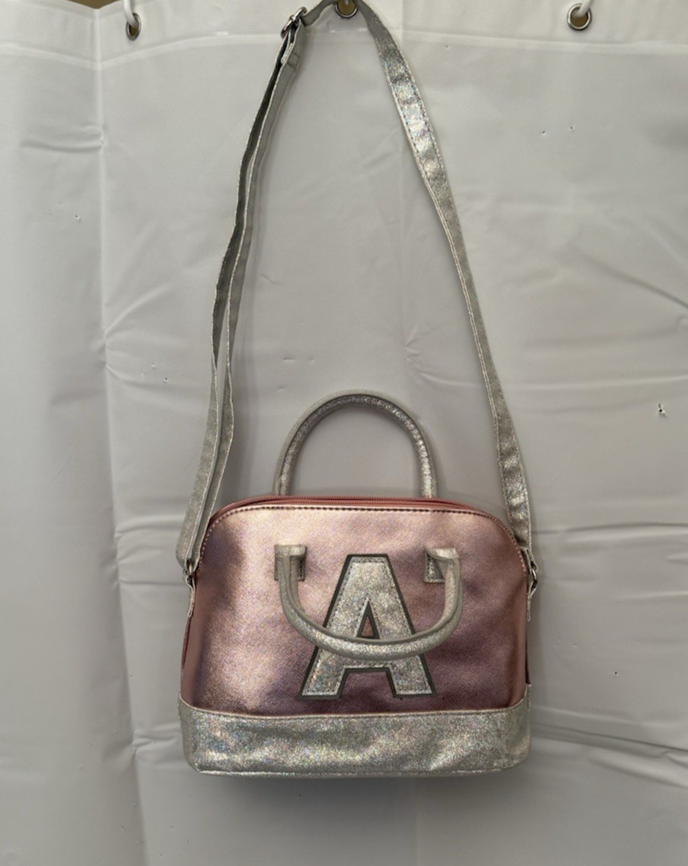Original Justice Girl's Initial Letter A Glitter Pink Shoulder Strap Bag Purse